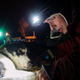 A musher and his dog at the Tana Bru check point.
